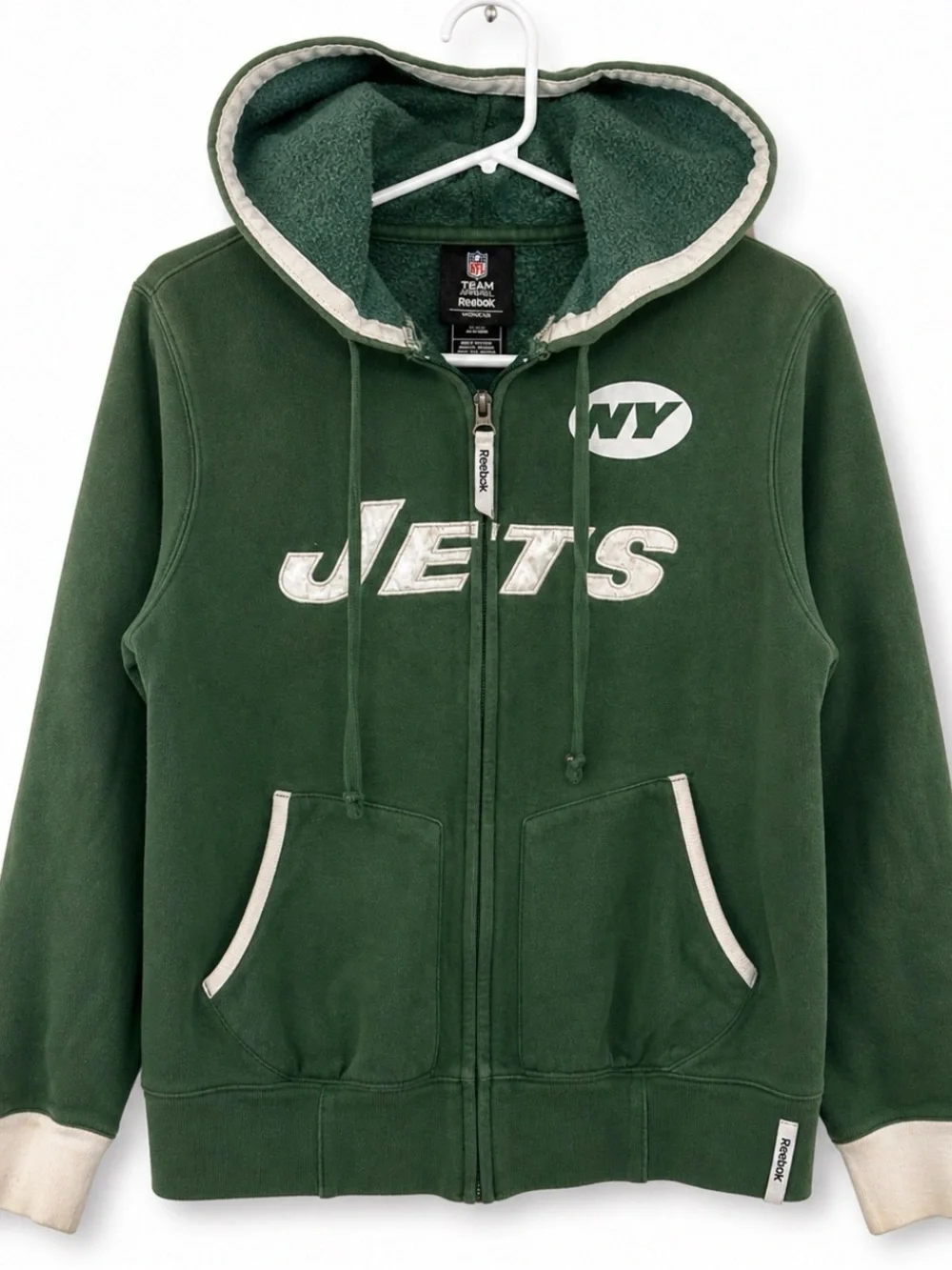 Reebok NFL NY Jets Hoodie Zip Up Green Women’s Medium Fleece Lined - Picture 1 of 8